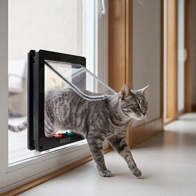 chatière noir chat entrant appartement