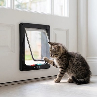 chatière noir chaton debout