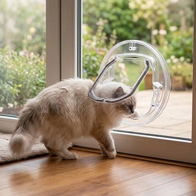 chatière transparente chat sortant salon