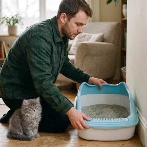 chaton maitre bac à litière chat bleu anti salissure
