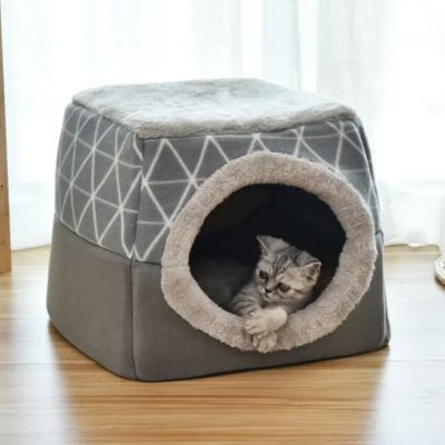chaton panier transformable en niche gris ouvert