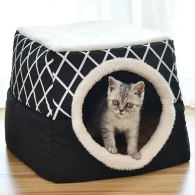 chaton panier transformable en niche noir ouvert
