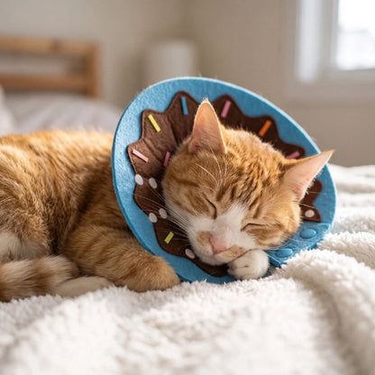 collerette chat bordure bleue chat dormant