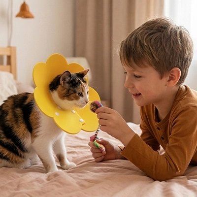 collerette chat design floral jaune enfant
