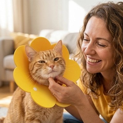 collerette chat design floral jaune maitresse