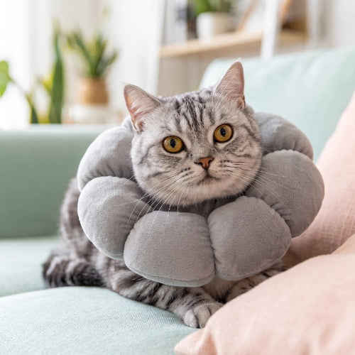 collerette chat doux chat allonge canape