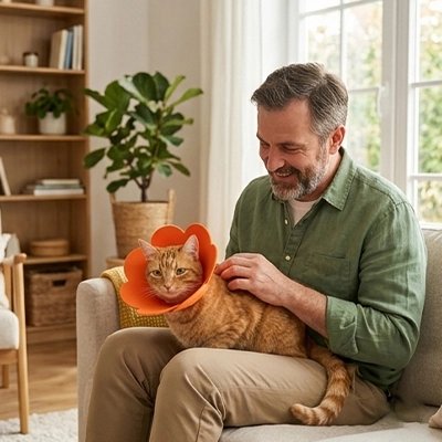 collerette chat fleur orange maitre salon