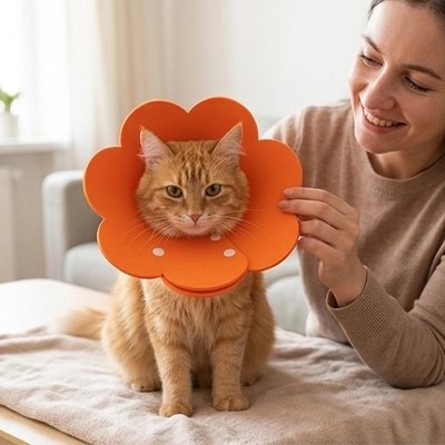 collerette chat fleur orange maitresse salon