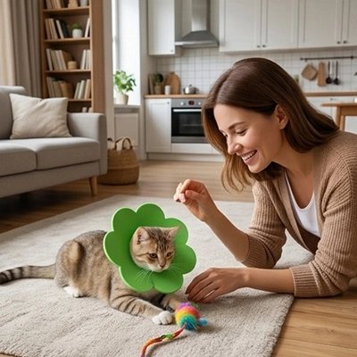 collerette chat fleur verte maitresse salon