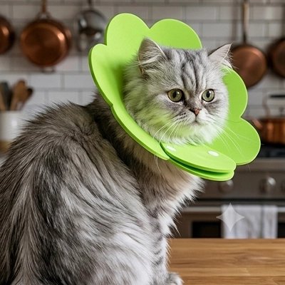 collerette chat fleur verte