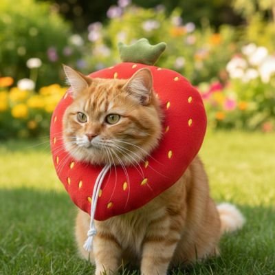 collerette chat fraise chat orange jardin