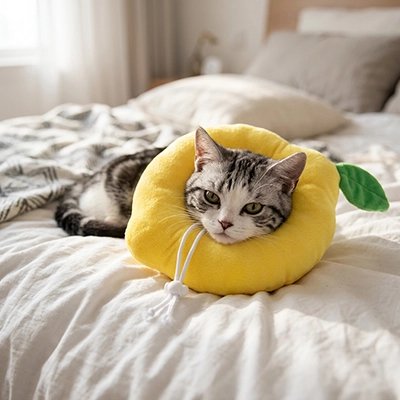 collerette chat jaune chat lit 
