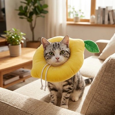 collerette chat jaune salon