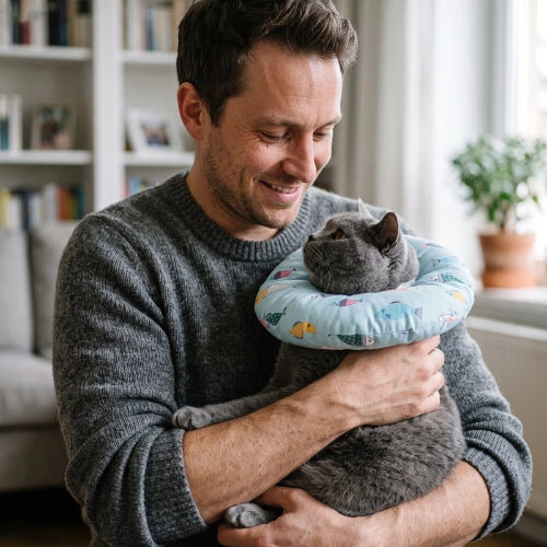 collerette chat motifs varies bleu maitre