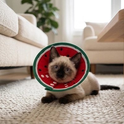 collerette chat pasteque salon