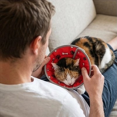 collerette chat rouge motifs decoratifs maitre