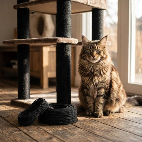 corde arbre a chat noir chat assis salon