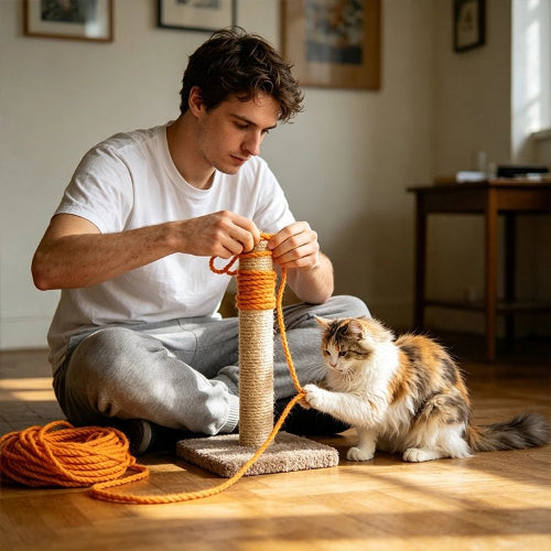 corde arbre a chat orange sisal robuste maitre chat