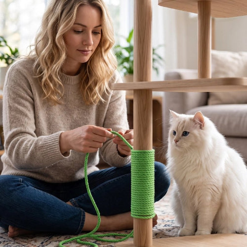 corde arbre a chat vert maitresse chat assis salon