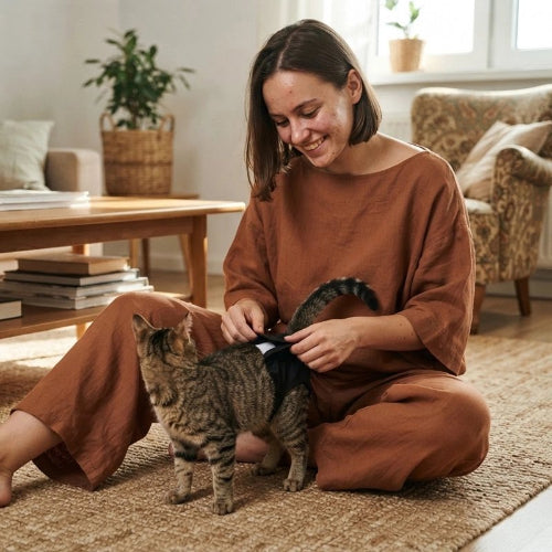 couche pour chat noir maitresse chat debout