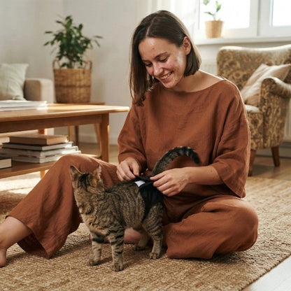 couche pour chat noir maitresse chat debout