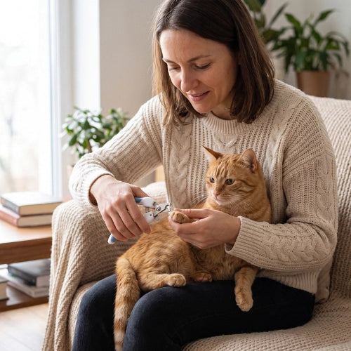 coupe griffe chat poignees ergonomiques maitresse chat assis