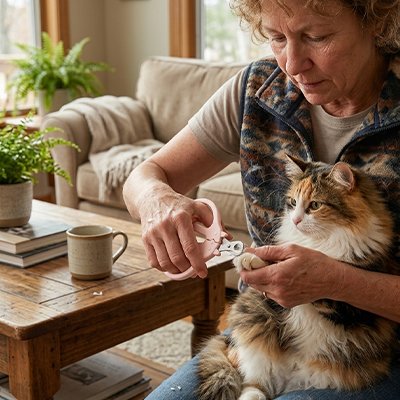 coupe griffe chat rose poudre maitresse chat canape salon
