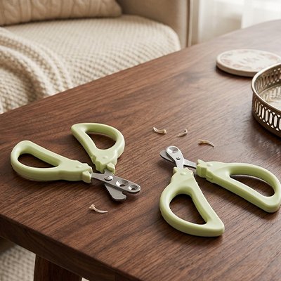 coupe griffe chat vert pastel table salon