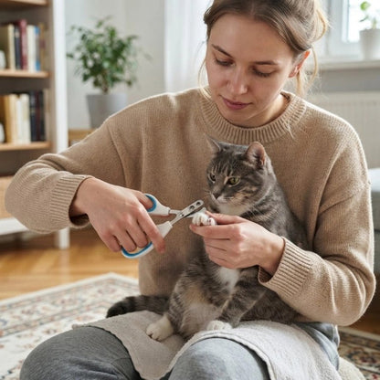 coupe griffe pour chat bleu chat avec maitresse