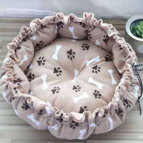 coussin chat cordon de serrage marron