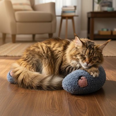 coussin chat oreiller bleu chat dormant salon