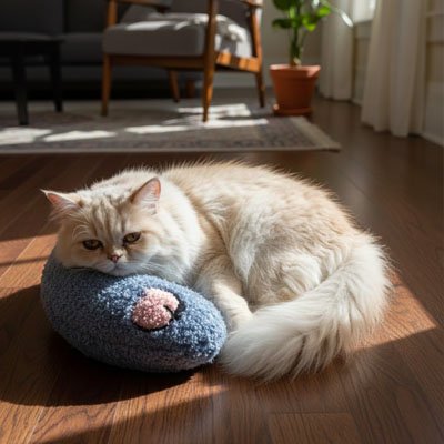 coussin chat oreiller bleu salon chat allonge