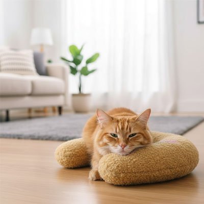 coussin chat oreiller jaune chat allonge salon