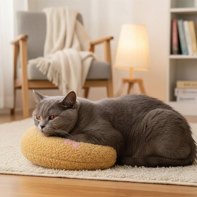 coussin chat oreiller jaune salon chat allonge