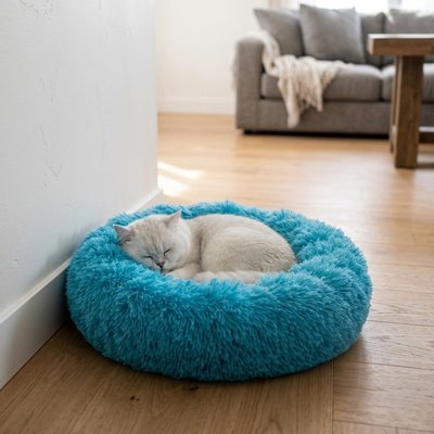 coussin chat peluche longue bleu chat dormant canape salon