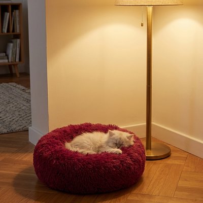 coussin chat peluche longue rouge chat dormant salon
