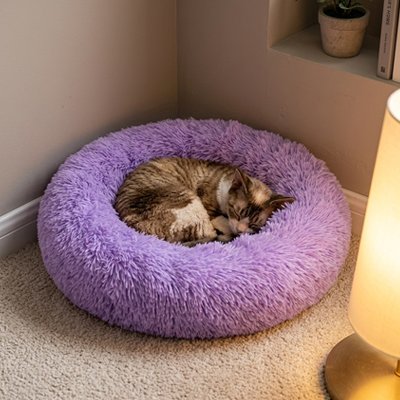 coussin chat super doux violet chat dormant