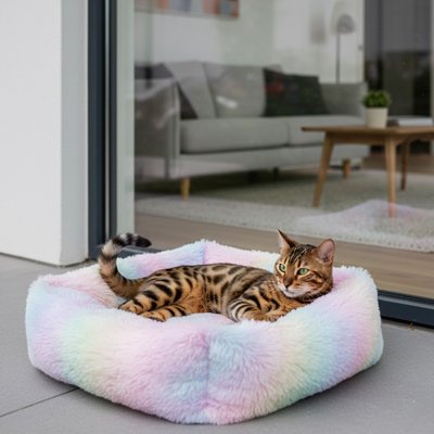 coussin pour chat arc en ciel chat allonge exterieur