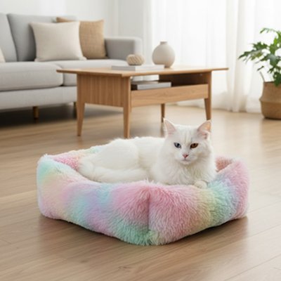 coussin pour chat arc en ciel chat allonge salon