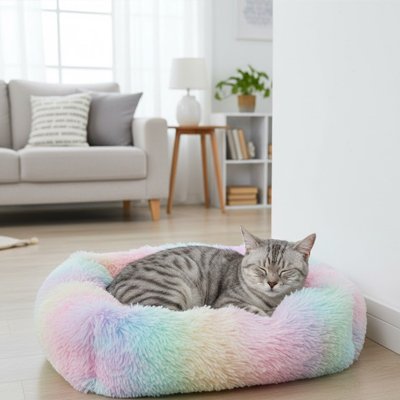 coussin pour chat arc en ciel salon chat apaise