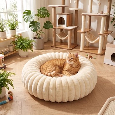 coussin pour chat beignet blanc chat allonge chambre