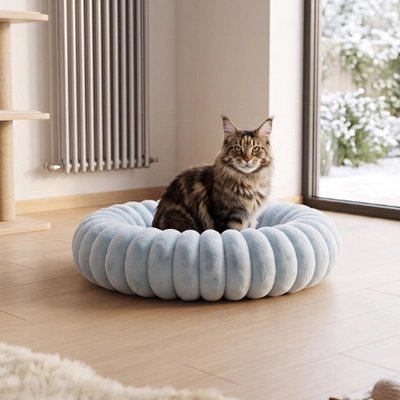 coussin pour chat design cannele bleu chat assis salon