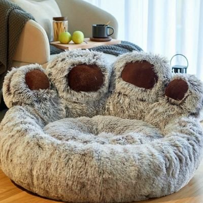 coussin pour chat gris patte geante salon