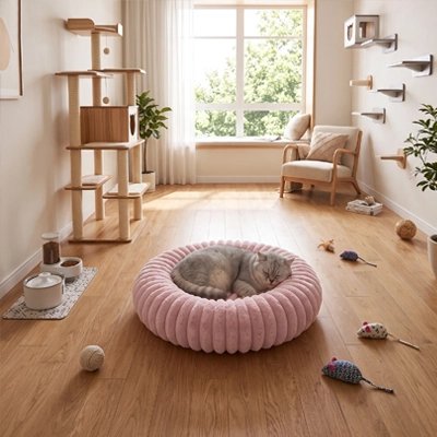 coussin pour chat rebord matelasse mauve chat dormant chambre