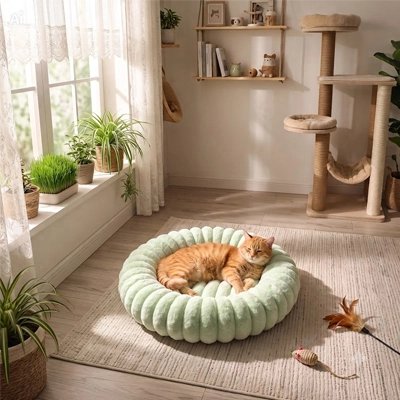 coussin pour chat rebord matelasse vert chat dormant chambre