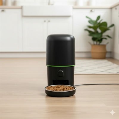 distributeur automatique croquettes chat moderne couleur noir