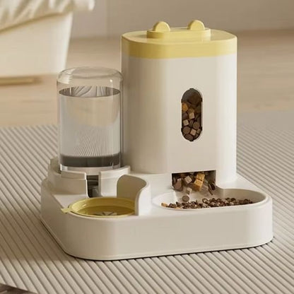distributeur croquette chat couleur jaune avec support surélevé