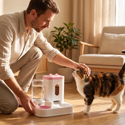 distributeur croquettes chat monobloc rose maitre chat salon