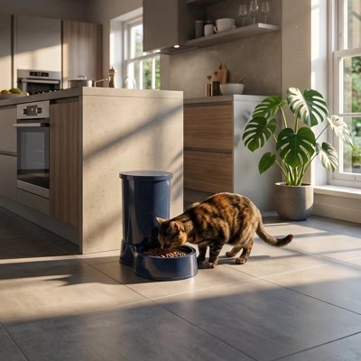 distributeur de croquettes pour chat bleu marine cuisine