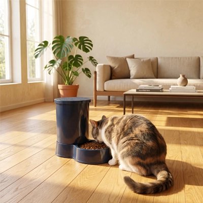 distributeur de croquettes pour chat bleu marine chat salon